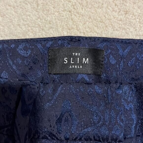 White House Black Market Blue Jacquard Slim Ankle Pants Size 0 P Printed - Picture 3 of 7